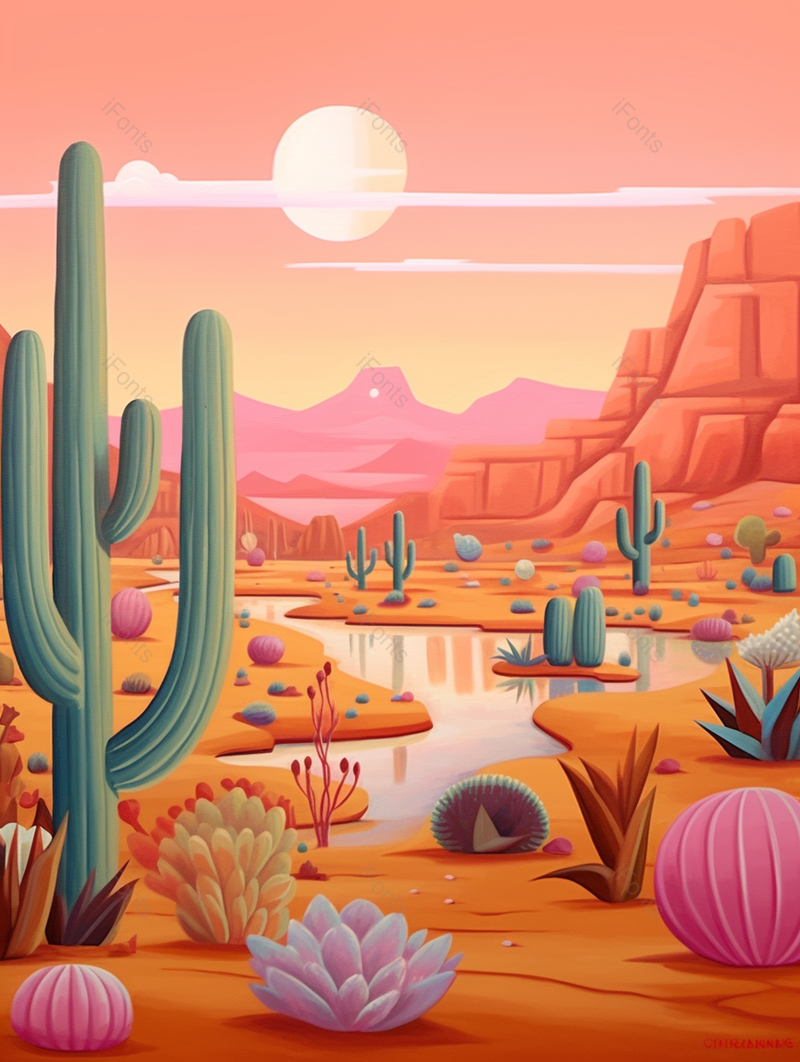 沙漠绿洲水塘仙人掌插画,插画/手绘图,插画/手绘图库,插画/手绘图下载,插画/手绘